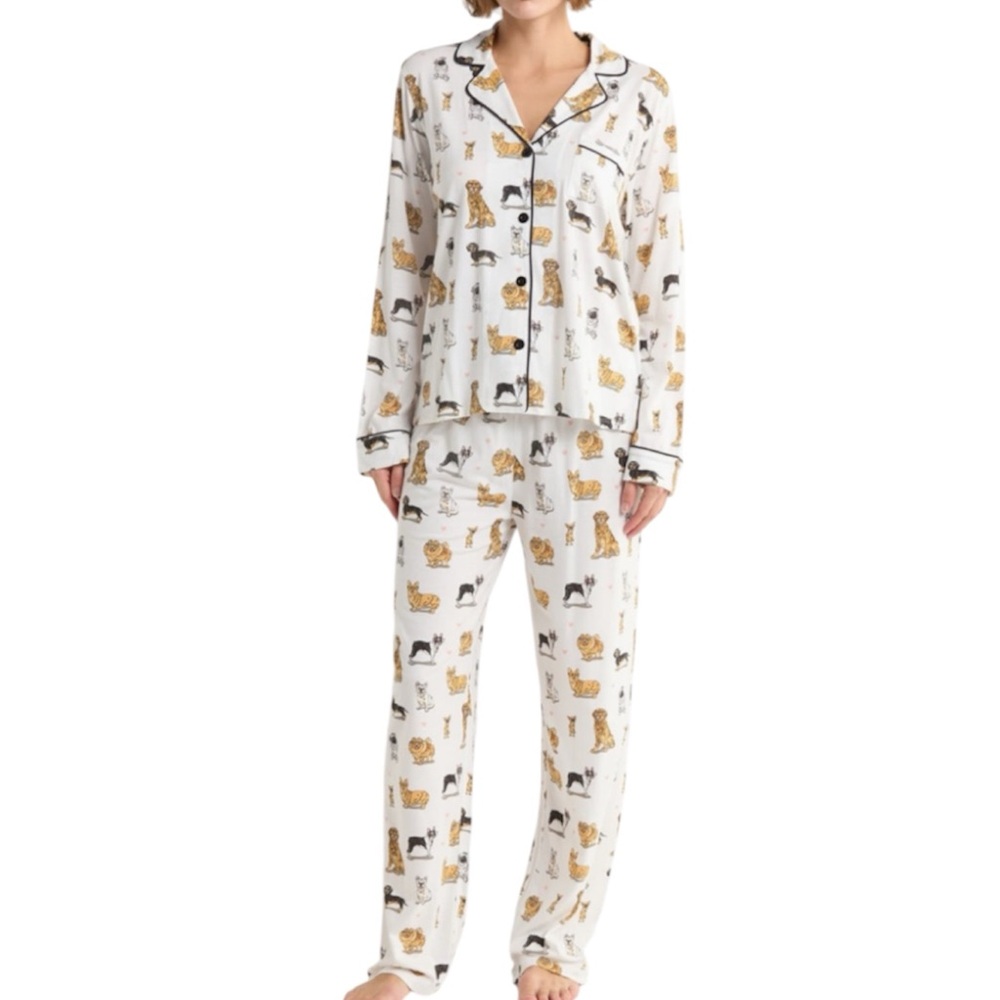 PJ Salvage Dog Print Long Sleeve Pajama Set in Ivory NWT Size Small